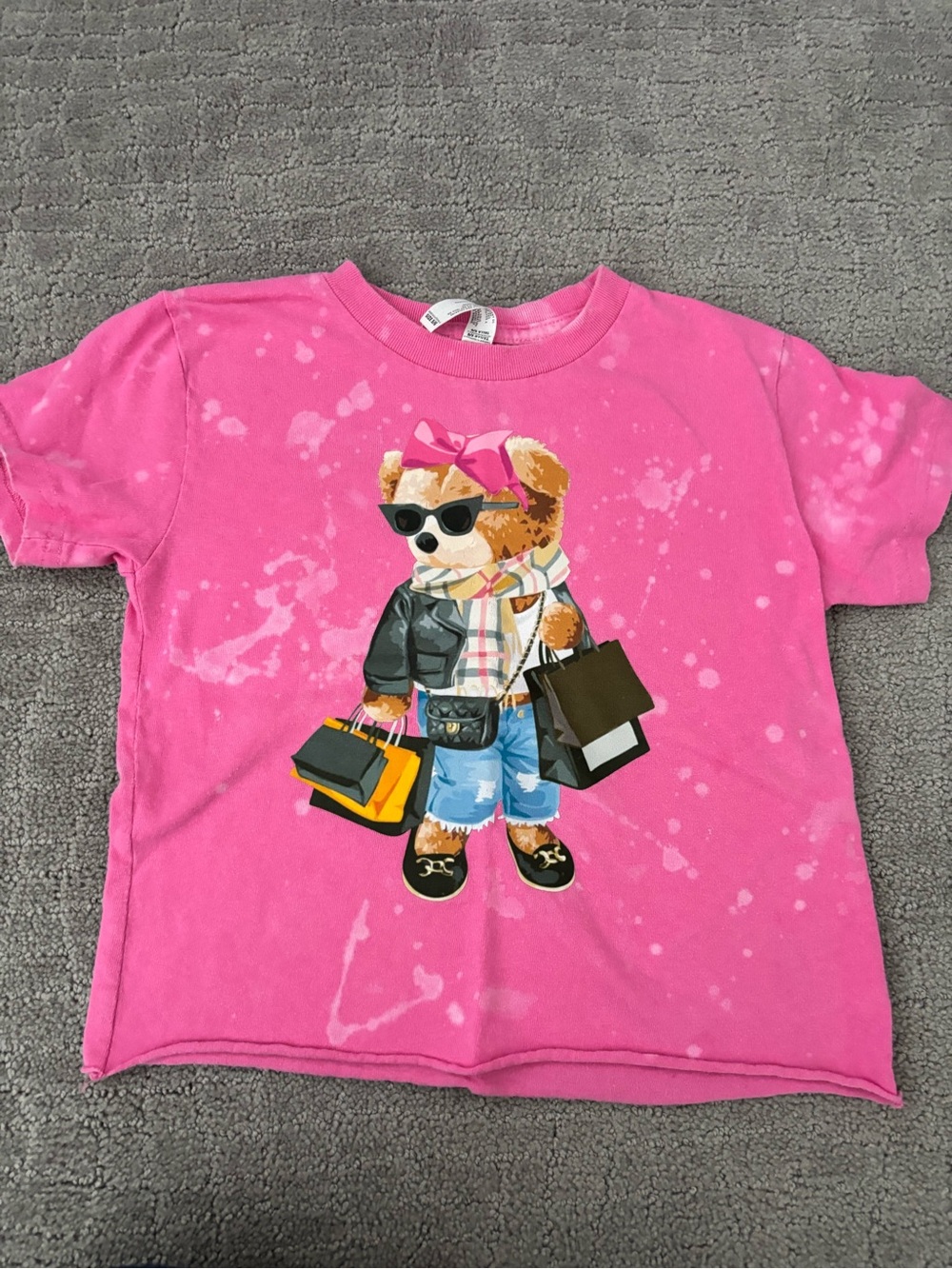 Pink Kids Tee with Fashionable Bear Graphic